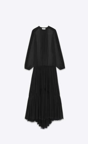 YSL Long Saty In Crepe Muslin Čierne | 16497-VYRZ