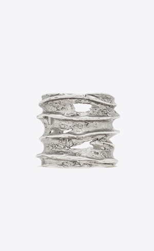 YSL Long Tornado Crater Cuff Bracelet In Metal Strieborne | 93014-PMXT