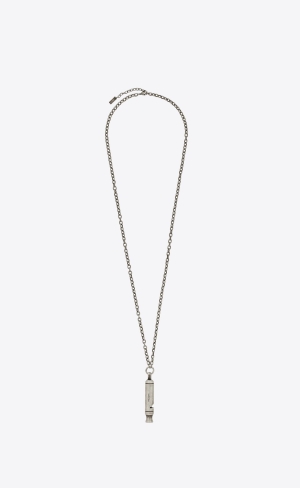 YSL Long Whistle Charm Necklace In Metal Strieborne | 78214-TVSU