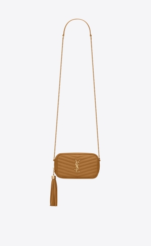 YSL Lou Mini Bag In Grain De Poudre Embossed Kozene Tmavo Béžové | 47019-KFVH