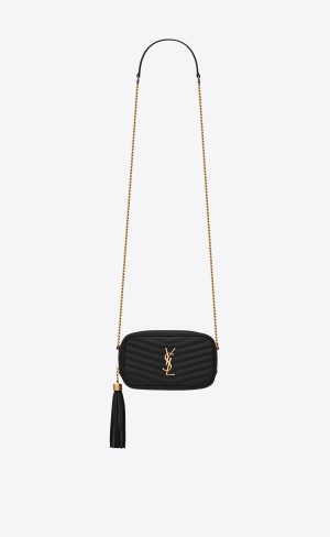 YSL Lou Mini Bag In Prešívané Grain De Poudre Embossed Kozene Čierne | 06781-KFIV