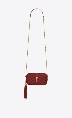 YSL Lou Mini Bag In Prešívané Grain De Poudre Embossed Kozene Tmavo Červené | 87921-UCYT