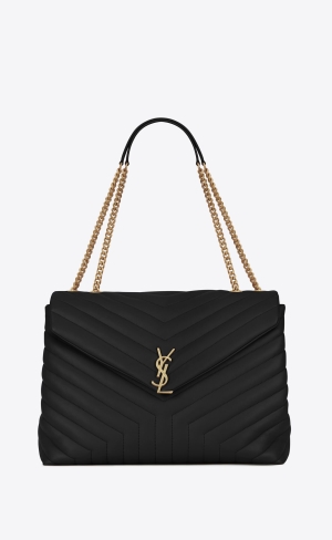 YSL Loulou Large Chain Bag In Prešívané "Y" Kozene Noir | 49652-JSGQ