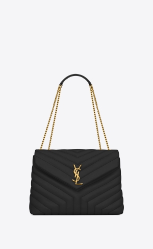 YSL Loulou Medium Chain Bag In Prešívané "Y" Kozene Noir | 28307-JQAX