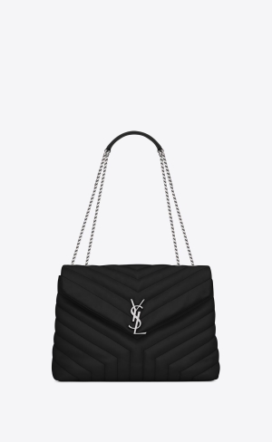 YSL Loulou Medium Chain Bag In Prešívané "Y" Kozene Noir | 78961-ROQA