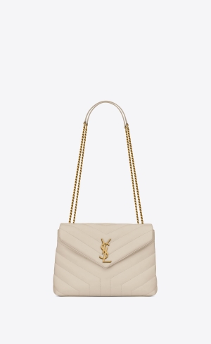 YSL Loulou Small Chain Bag In Prešívané "Y" Kozene Blanc Vintage | 39427-ADVY