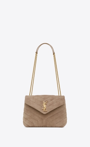 YSL Loulou Small Chain Bag In Prešívané "Y" Semisove Siva Hnede | 43795-WTUN