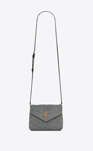 YSL Loulou Toy Remienkove Bag In Prešívané "Y" Denim And Smooth Kozene Modre Siva Svetlo | 05921-RDYG