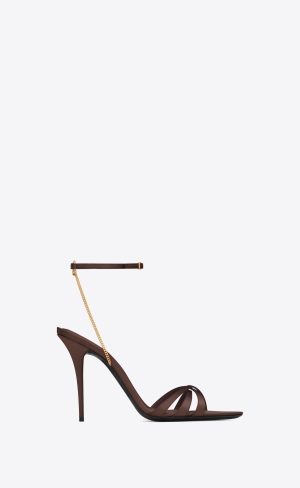 YSL Melody Sandals In Crepe Satin Tmavo Čokoláda | 40573-OANH