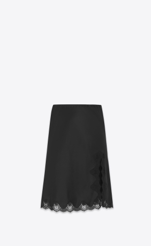 YSL Midi Skirt In Crepe Satin And Cipkovane Čierne | 46182-WMPI