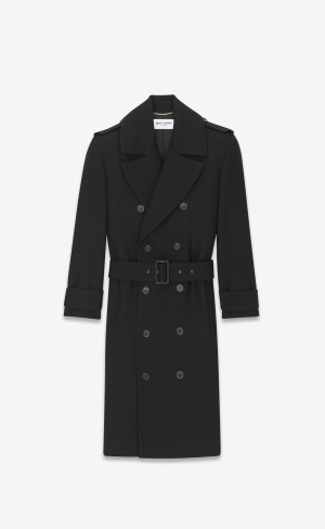 YSL Military Trench Coat In Vlna Čierne | 67835-RPEC