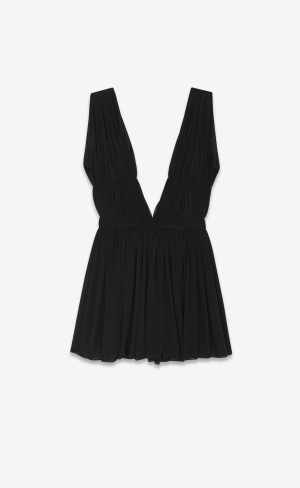 YSL Mini-dress In Jersey Voile Noir | 58902-WMDK