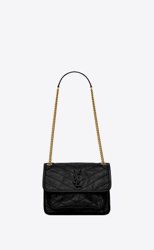 YSL Niki Baby Chain Bag In Crinkled Vintage Kozene Noir | 58270-AGXT