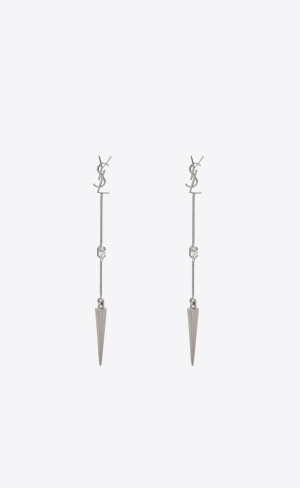 YSL Opyum Rhinestone Spike Earrings In Metal Palladium | 52386-RSXZ