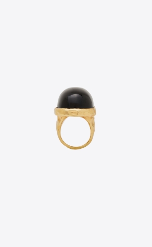 YSL Oversize Cabochon Ring In Metal And Onyx Zlate Čierne | 25974-SDUI