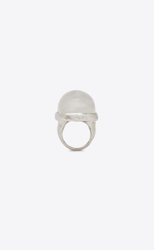 YSL Oversize Cabochon Ring In Metal And Quartz Strieborne | 96351-ARFZ