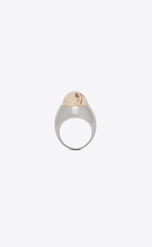 YSL Oversize Oval Cabochon Ring In Metal And Resin Krém | 45280-NMQF