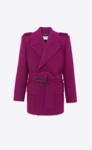 YSL Oversize Shoulder Coat In Vlna Felt Fuchsie | 27503-KVZY