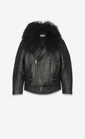 YSL Podpatku Jacket In Kozene And Feathers Noir | 14709-TMGN