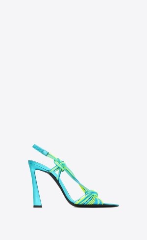 YSL Pool Sandals In Tpu And Metallized Kozene Bleu Cerulean, Jaune Fluo, Celeste | 78596-AHNR