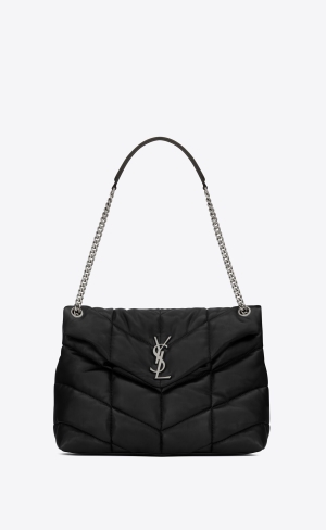 YSL Puffer Medium Chain Bag In Prešívané Lambskin Čierne | 46513-BMYP