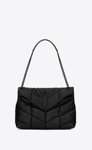 YSL Puffer Medium Chain Bag In Prešívané Lambskin Čierne | 82651-ZXUO