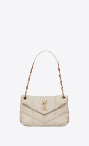 YSL Puffer Small Chain Bag In Prešívané Lambskin Blanc Vintage | 05619-XLZJ