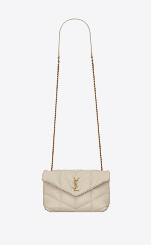 YSL Puffer Toy Bag In Prešívané Lambskin Blanc Vintage | 50816-OHQZ