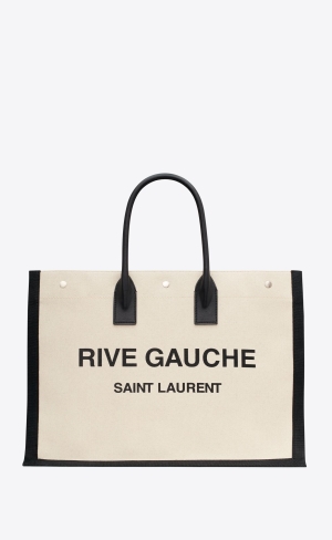 YSL Rive Gauche Large Tote Bag In Platene And Smooth Kozene Čierne | 31978-JPKQ