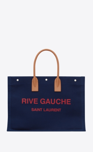 YSL Rive Gauche Large Tote Bag In Platene Modre Ruzove Hnede | 71920-HBGV