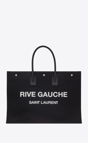 YSL Rive Gauche Large Tote Bag In Printed Platene And Kozene Noir Et Blanc | 96538-BDSQ