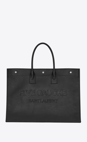 YSL Rive Gauche Large Tote Bag In Smooth Kozene Čierne | 90148-AYVC