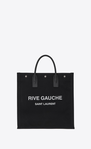 YSL Rive Gauche North/South Tote Bag In Printed Platene And Kozene Noir Et Blanc | 07352-HWFV