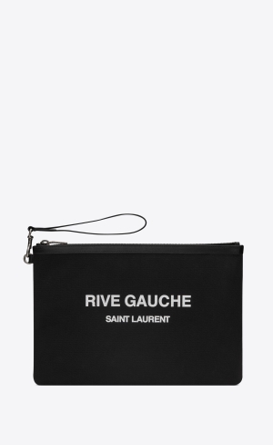 YSL Rive Gauche Zippered Pouch In Bias Platene Noir Et Blanc | 57864-AIYU