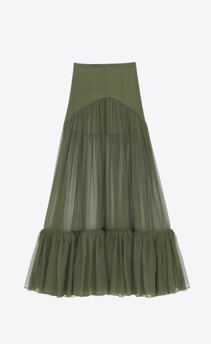 YSL Ruffled Long Skirt In Silk Hnedožltý | 79201-ORYP