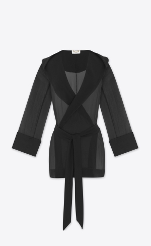 YSL S Kapucňou Jacket In Crepe Muslin Čierne | 94628-WSHT