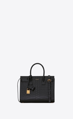 YSL Sac De Jour Baby In Crocodile-embossed Matte Kozene Čierne | 87623-DLSW