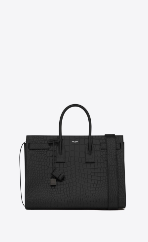 YSL Sac De Jour Large In Crocodile-embossed Kozene Čierne | 63049-FOCR