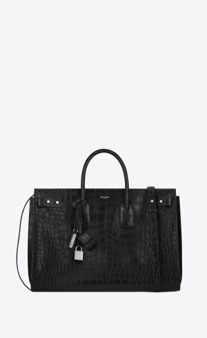 YSL Sac De Jour Large In Crocodile-embossed Kozene Čierne | 85742-YKNS