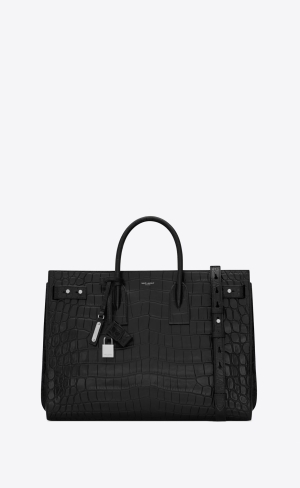 YSL Sac De Jour Thin Large In Crocodile-embossed Kozene Čierne | 06842-TNYL