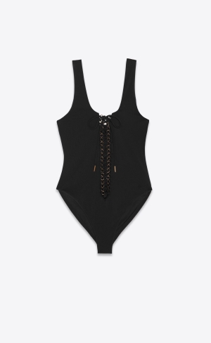 YSL Saharienne One-piece Swimsuit Noir | 85217-ACFY