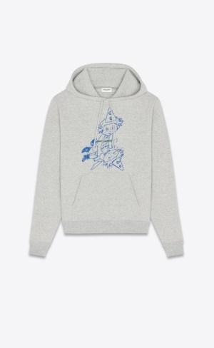 YSL Saint Laurent Clown Hoodie Gris Chine, Bleu Et Vert | 90652-HCWQ