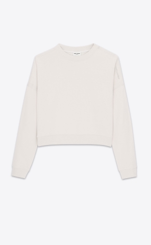 YSL Saint Laurent Cropped Sweatshirt Dirty Ecru | 25409-CGDB