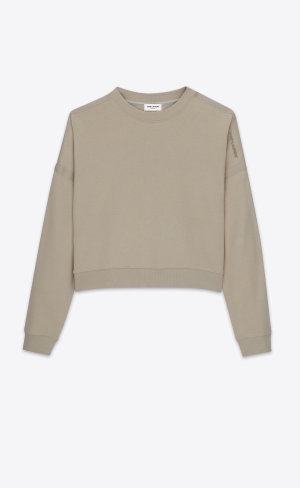 YSL Saint Laurent Cropped Sweatshirt Mastic | 89126-BXRL