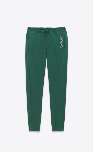 YSL Saint Laurent Sweatpants In Fleece Vert Et Naturel | 85609-IRWD