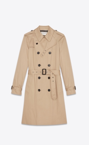 YSL Saint Laurent Trench Coat In Gabardine Hnede | 17820-EQOB