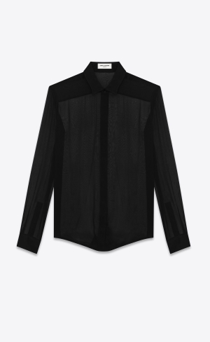 YSL Shirt In Crepe Chiffon Čierne | 19847-DVMS