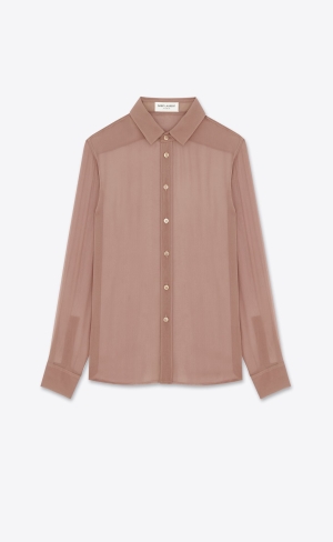 YSL Shirt In Muslin Crepe Ruzove | 71439-YHAK