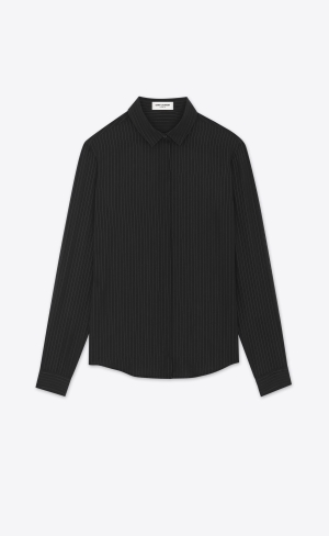 YSL Shirt In Pruhované Lamé Čierne | 81293-FDHJ