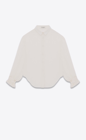 YSL Shirt In Pruhované Silk Craie | 18240-XJIS